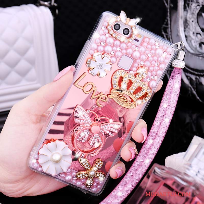 Futerał Huawei P9 Rhinestone Anti-fall Wiszące Ozdoby, Etui Huawei P9 Miękki Tendencja Złoto