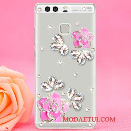 Futerał Huawei P9 Rhinestone Czerwony Trudno, Etui Huawei P9 Ochraniacz Na Telefon Plastikowy