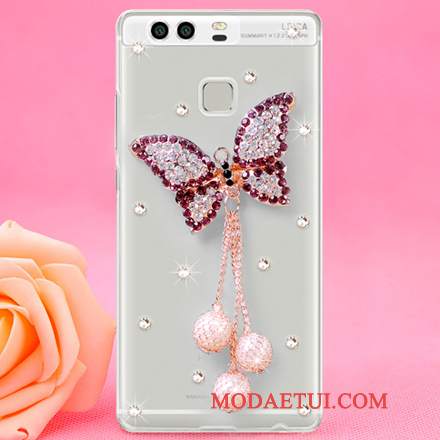 Futerał Huawei P9 Rhinestone Czerwony Trudno, Etui Huawei P9 Ochraniacz Na Telefon Plastikowy