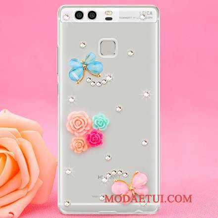 Futerał Huawei P9 Rhinestone Czerwony Trudno, Etui Huawei P9 Ochraniacz Na Telefon Plastikowy