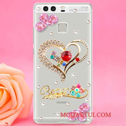 Futerał Huawei P9 Rhinestone Czerwony Trudno, Etui Huawei P9 Ochraniacz Na Telefon Plastikowy