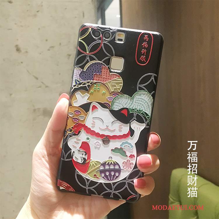 Futerał Huawei P9 Silikonowe Czarny Bogactwo, Etui Huawei P9 Relief Kotekna Telefon