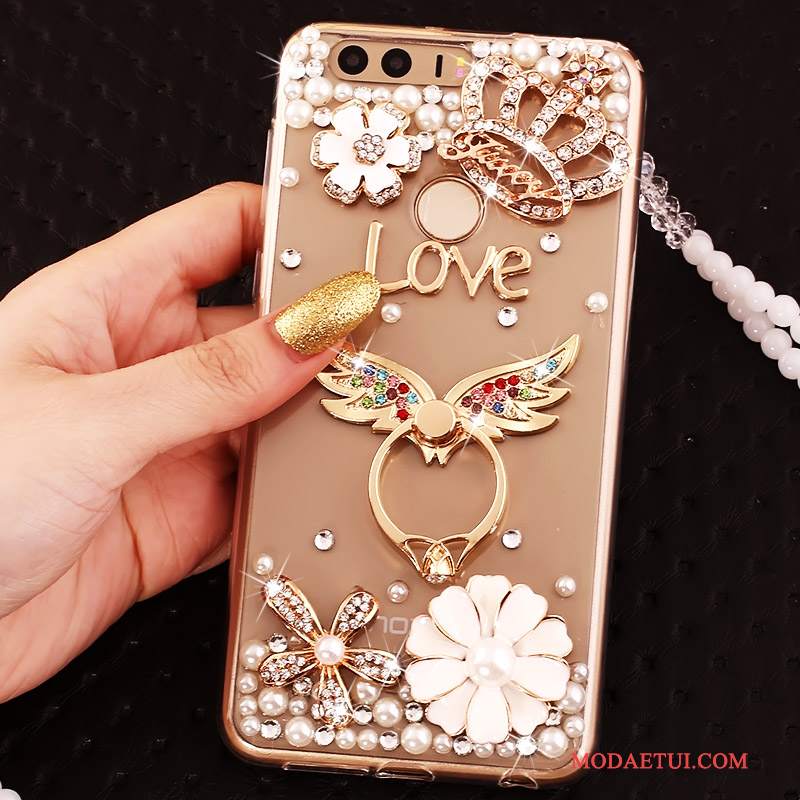 Futerał Huawei P9 Silikonowe Na Telefon Złoto, Etui Huawei P9 Rhinestone Ring