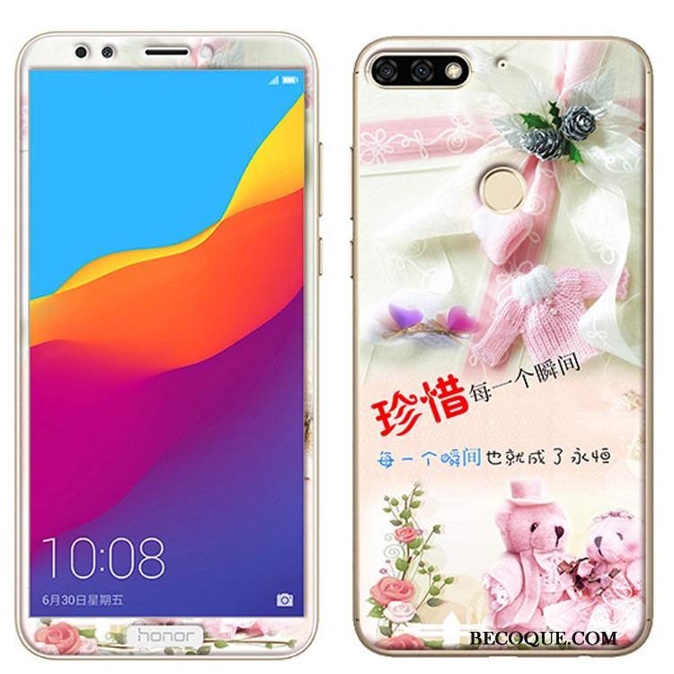 Futerał Huawei Y7 2018 Miękki Na Telefon Filmy, Etui Huawei Y7 2018 Kreskówka Szkło Hartowane Różowe