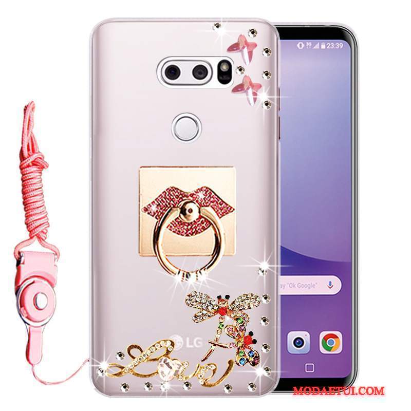 Futerał Lg V30 Rhinestone Anti-fallna Telefon, Etui Lg V30 Ochraniacz Różowe