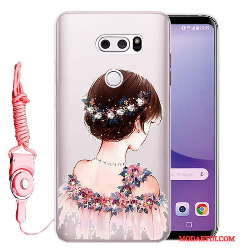 Futerał Lg V30 Rhinestone Anti-fallna Telefon, Etui Lg V30 Ochraniacz Różowe