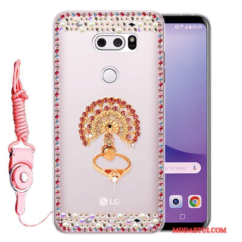 Futerał Lg V30 Rhinestone Anti-fallna Telefon, Etui Lg V30 Ochraniacz Różowe