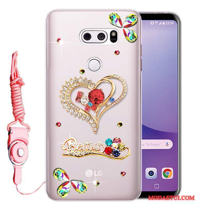 Futerał Lg V30 Rhinestone Anti-fallna Telefon, Etui Lg V30 Ochraniacz Różowe