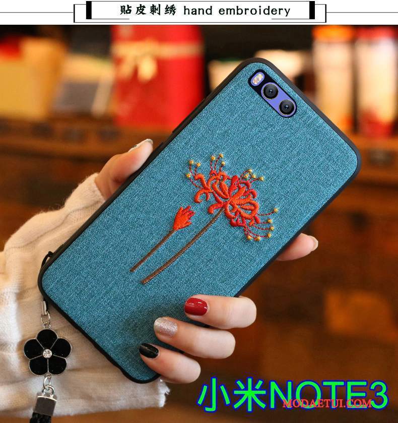 Futerał Mi Note 3 Silikonowe Z Haftem Czerwony, Etui Mi Note 3 Torby Mały Ciemno Niebieski