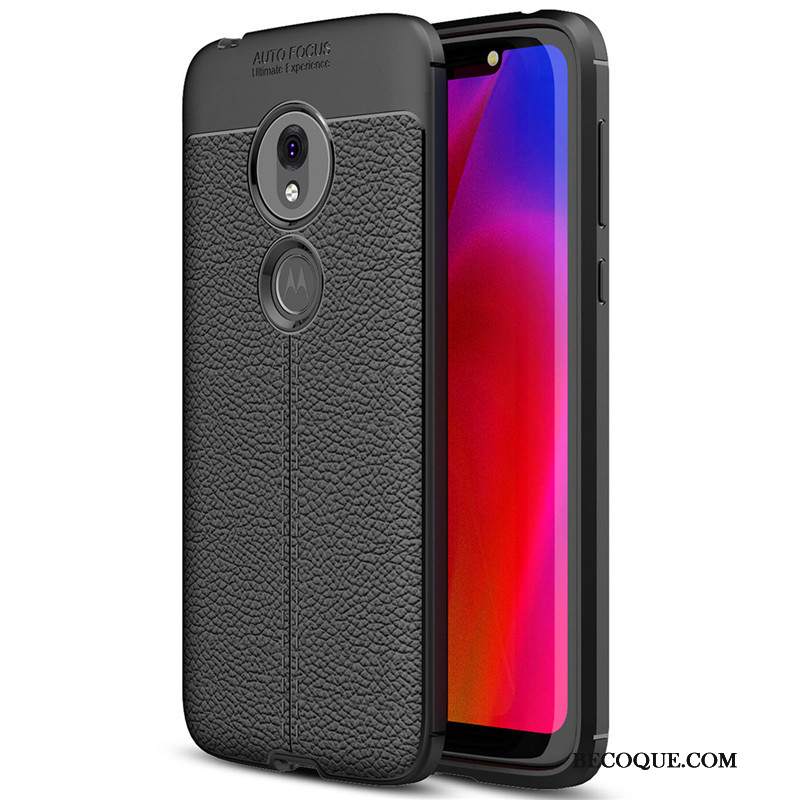 Futerał Moto G7 Play Miękki Litchi Czarny, Etui Moto G7 Play Silikonowe Wzór Proste