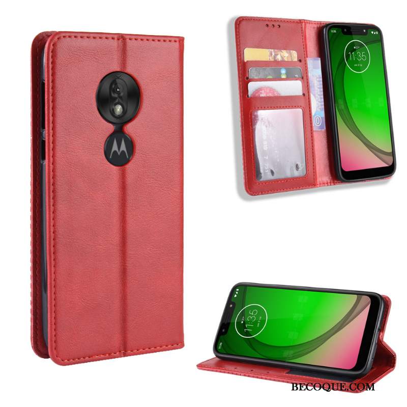 Futerał Moto G7 Play Skóra Wzór Anti-fall, Etui Moto G7 Play Vintage Tendencja Karta