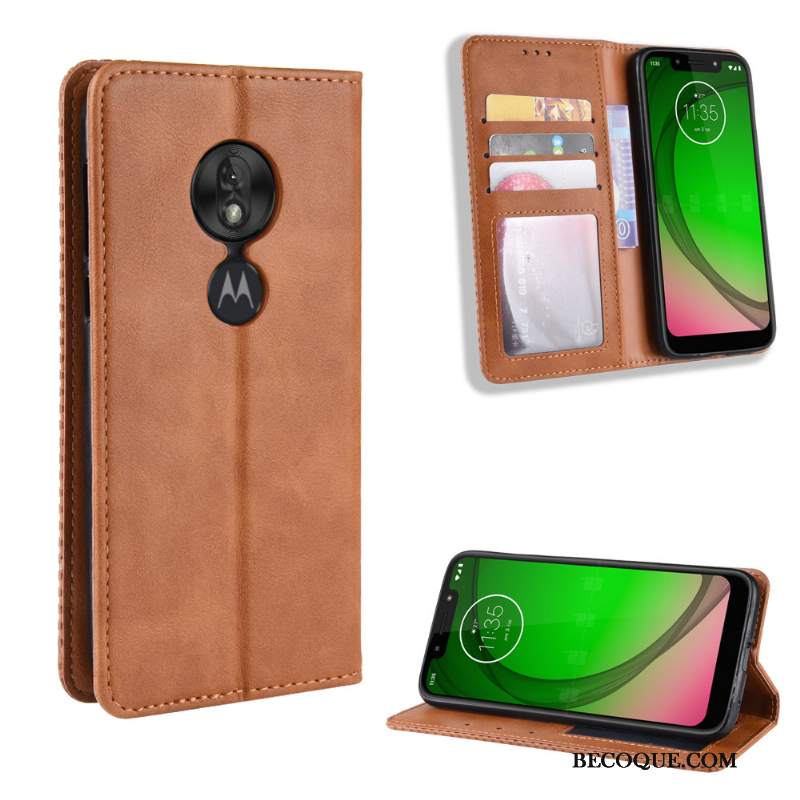 Futerał Moto G7 Play Skóra Wzór Anti-fall, Etui Moto G7 Play Vintage Tendencja Karta