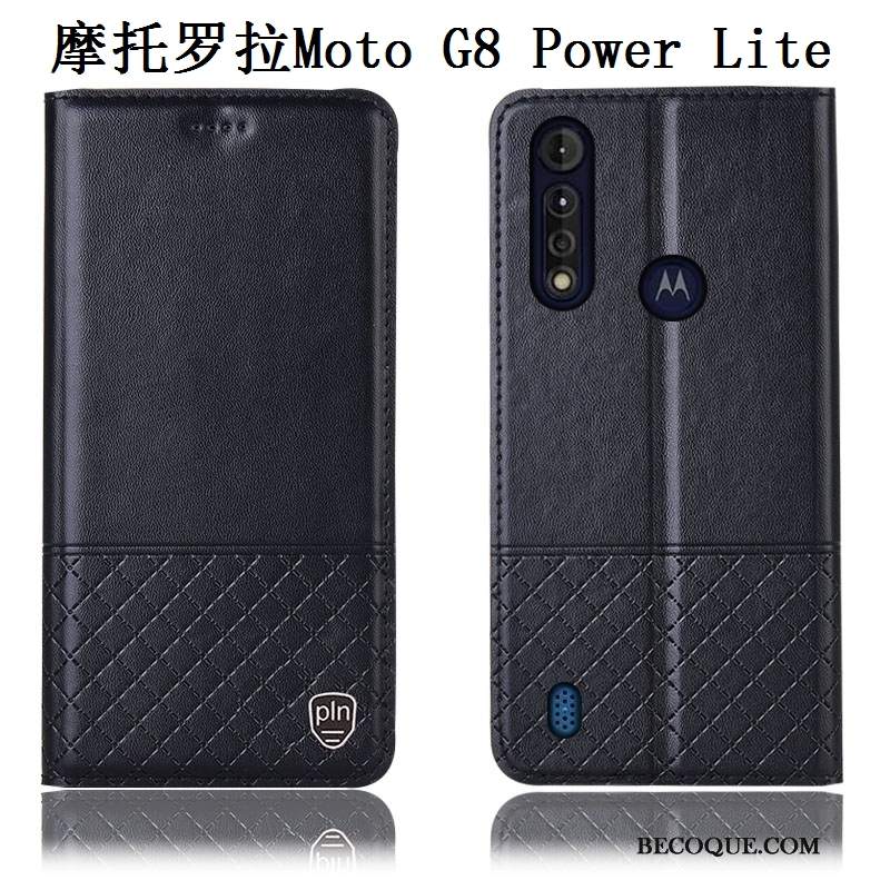 Futerał Moto G8 Power Lite Skóra Niebieski Anti-fall, Etui Moto G8 Power Lite Na Telefon