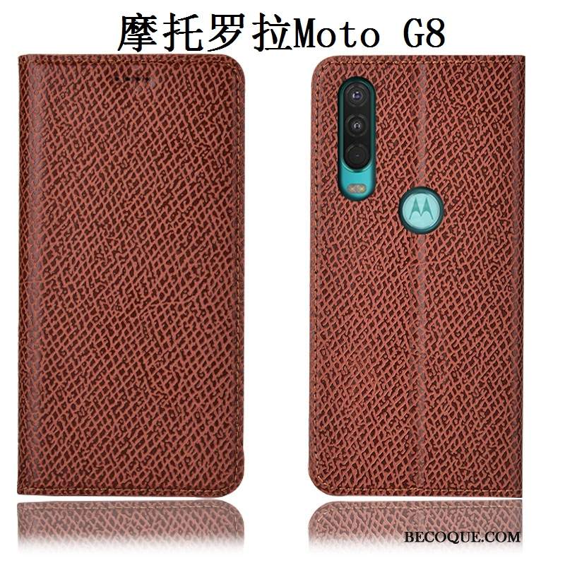 Futerał Moto G8 Skóra Czarny Wzór, Etui Moto G8 Siatkowe Anti-fall