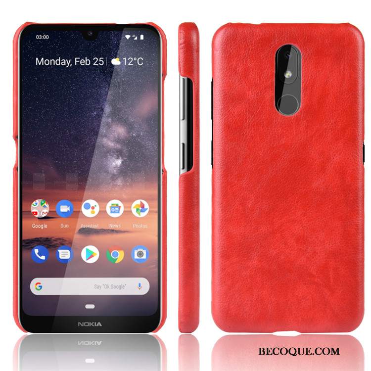 Futerał Nokia 3.2 Skóra Litchi Trudno, Etui Nokia 3.2 Ochraniacz Wzór Czerwony