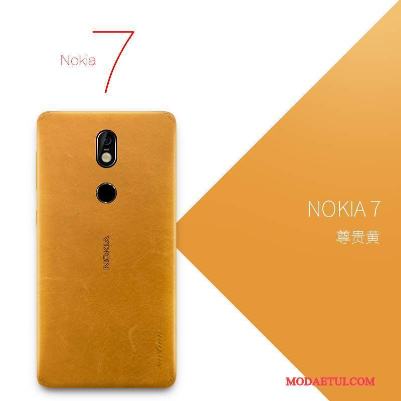 Futerał Nokia 7 Luksusowy Żółty Pomarańczowy, Etui Nokia 7 Skóra Na Telefon Cienkie