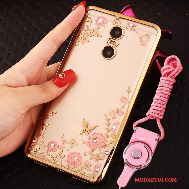 Futerał Redmi Note 4x Rhinestone Wiszące Ozdoby Złoto, Etui Redmi Note 4x Mały Czerwony