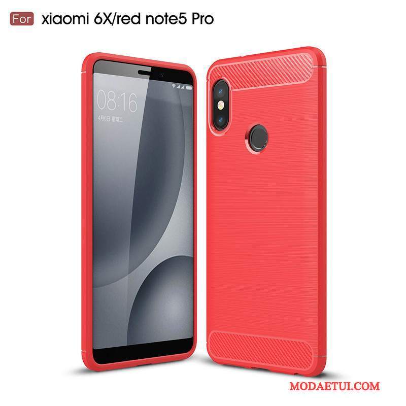 Futerał Redmi Note 5 Pro Miękki Małyna Telefon, Etui Redmi Note 5 Pro Silikonowe Czerwony Włókno