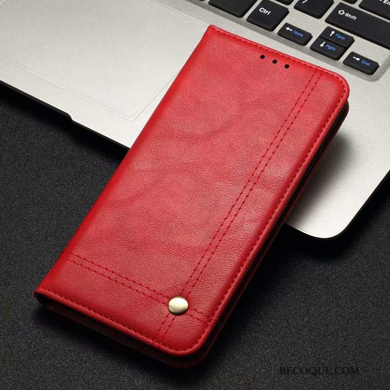 Futerał Redmi Note 8t Skóra Jasny Czerwony, Etui Redmi Note 8t Pokrowce Na Telefon Szkło Hartowane