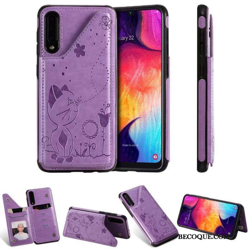 Futerał Samsung Galaxy A30s Skóra Anti-fall Kotek, Etui Samsung Galaxy A30s Torby Szaryna Telefon