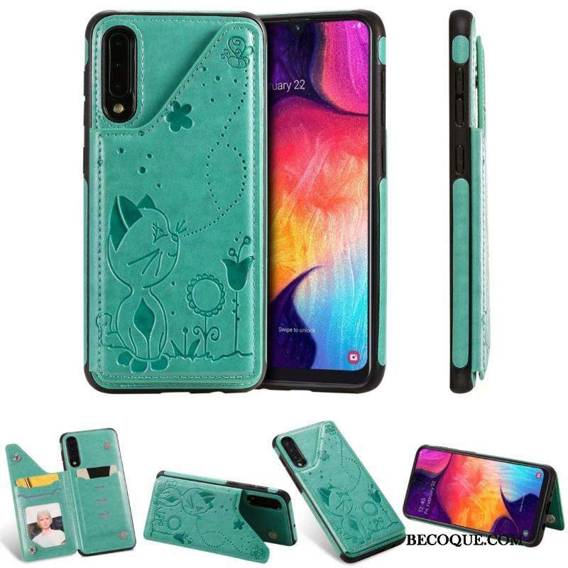 Futerał Samsung Galaxy A30s Skóra Anti-fall Kotek, Etui Samsung Galaxy A30s Torby Szaryna Telefon