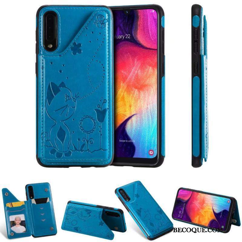 Futerał Samsung Galaxy A30s Skóra Anti-fall Kotek, Etui Samsung Galaxy A30s Torby Szaryna Telefon