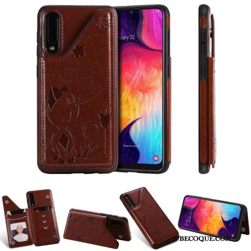 Futerał Samsung Galaxy A30s Skóra Anti-fall Kotek, Etui Samsung Galaxy A30s Torby Szaryna Telefon