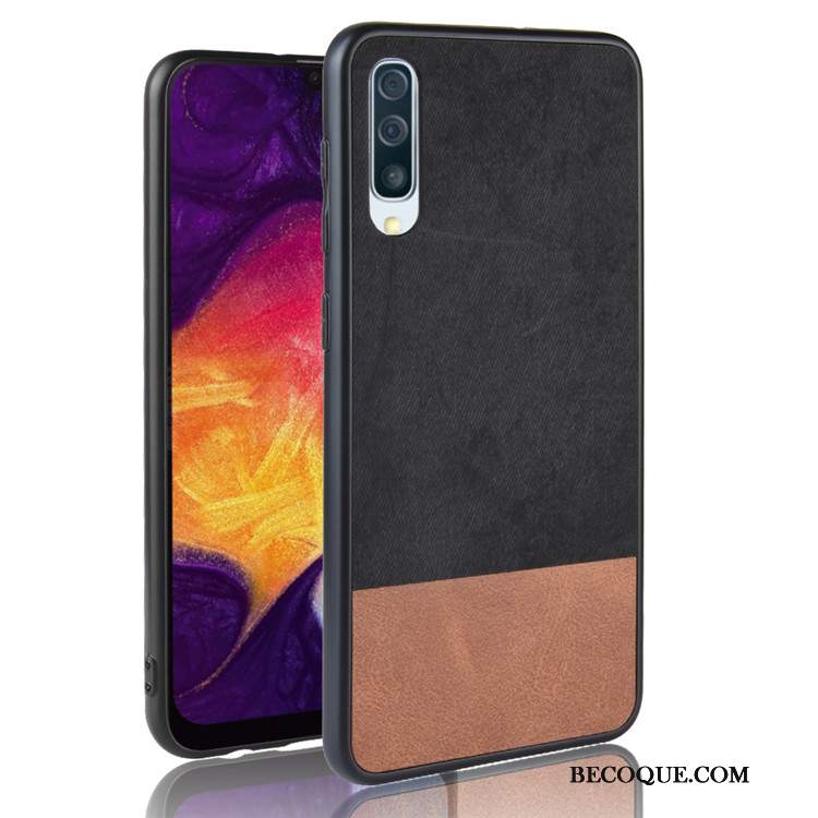 Futerał Samsung Galaxy A50 Ochraniacz Denim Tendencja, Etui Samsung Galaxy A50 Skóra Mieszane Kolory Szary