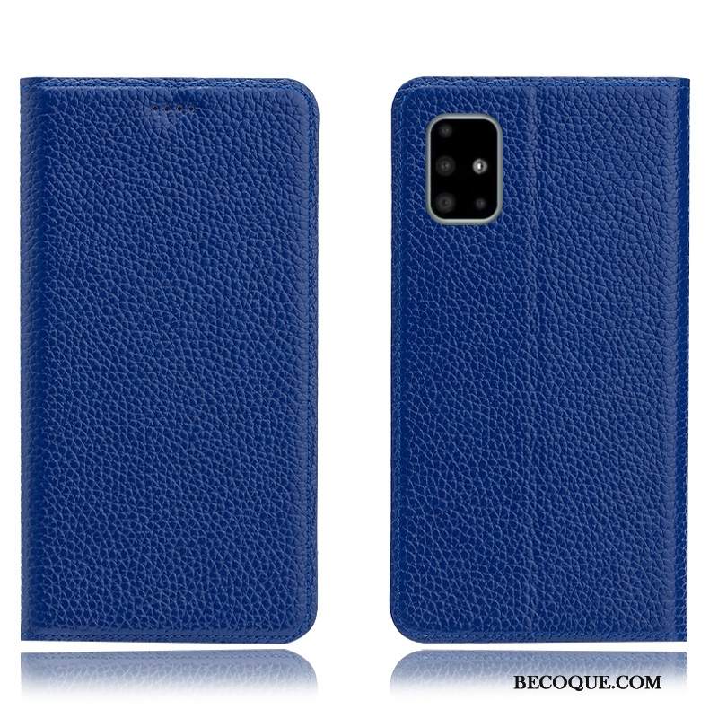 Futerał Samsung Galaxy A51 Pokrowce Niebieski Anti-fall, Etui Samsung Galaxy A51 Skóra Litchi Wzór