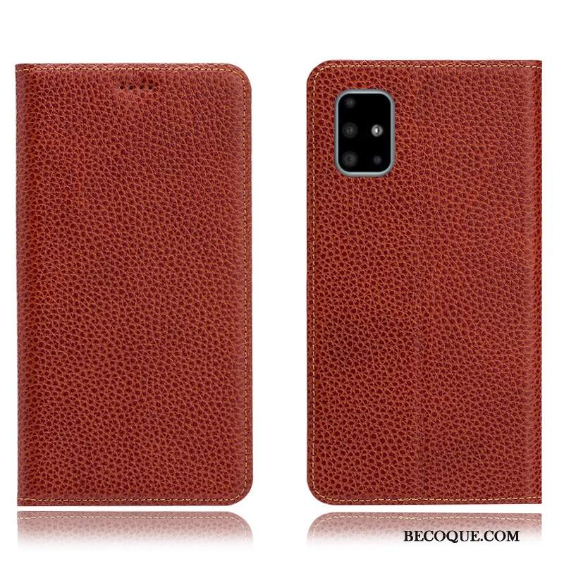 Futerał Samsung Galaxy A51 Pokrowce Niebieski Anti-fall, Etui Samsung Galaxy A51 Skóra Litchi Wzór