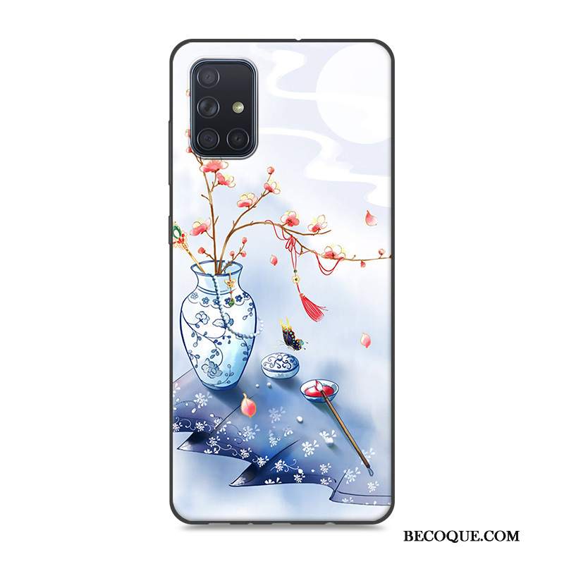 Futerał Samsung Galaxy A51 Vintage Tendencjana Telefon, Etui Samsung Galaxy A51 Ochraniacz Niebieski Chiński Styl