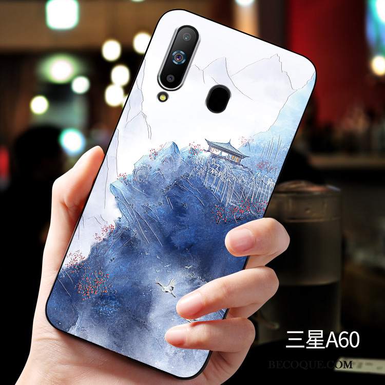 Futerał Samsung Galaxy A60 Relief Anti-fallna Telefon, Etui Samsung Galaxy A60 Silikonowe Niebieski