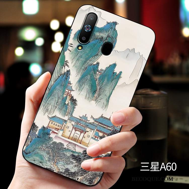 Futerał Samsung Galaxy A60 Relief Anti-fallna Telefon, Etui Samsung Galaxy A60 Silikonowe Niebieski