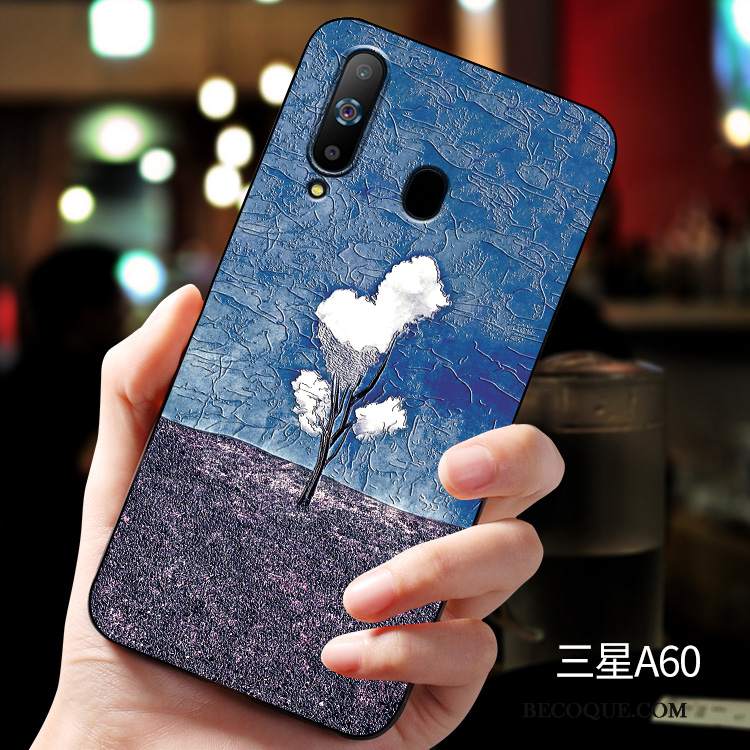 Futerał Samsung Galaxy A60 Relief Anti-fallna Telefon, Etui Samsung Galaxy A60 Silikonowe Niebieski