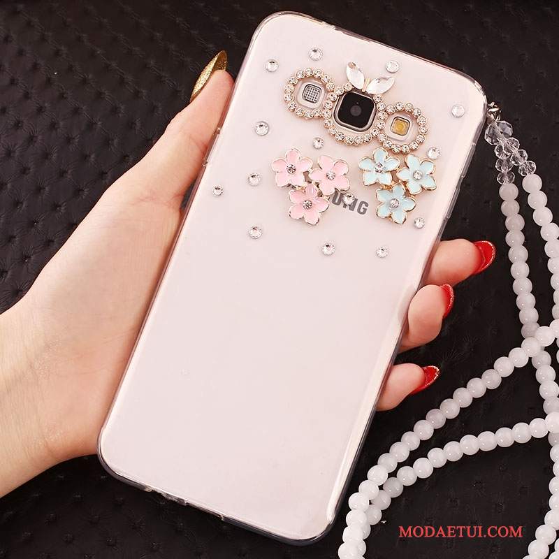 Futerał Samsung Galaxy A7 2015 Rhinestone Anti-fallna Telefon, Etui Samsung Galaxy A7 2015 Ochraniacz Biały Wiszące Ozdoby