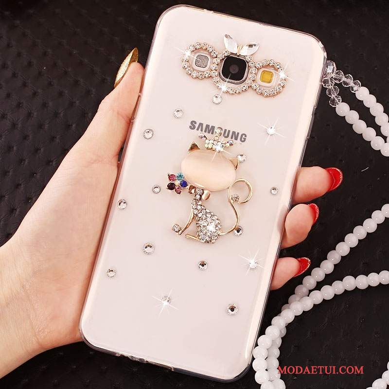 Futerał Samsung Galaxy A7 2015 Rhinestone Anti-fallna Telefon, Etui Samsung Galaxy A7 2015 Ochraniacz Biały Wiszące Ozdoby