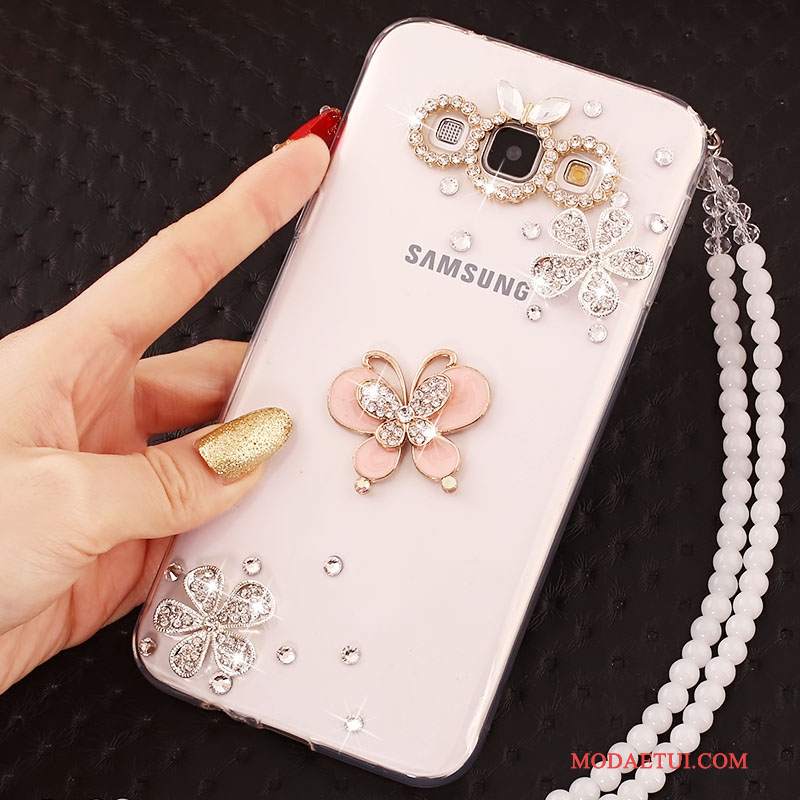 Futerał Samsung Galaxy A7 2015 Rhinestone Anti-fallna Telefon, Etui Samsung Galaxy A7 2015 Ochraniacz Biały Wiszące Ozdoby