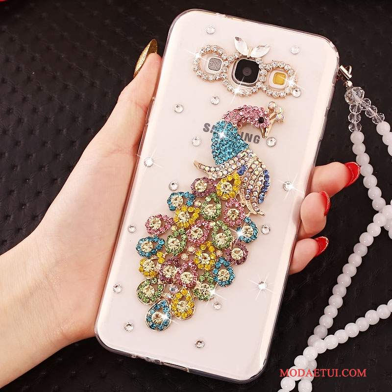 Futerał Samsung Galaxy A7 2015 Rhinestone Anti-fallna Telefon, Etui Samsung Galaxy A7 2015 Ochraniacz Biały Wiszące Ozdoby