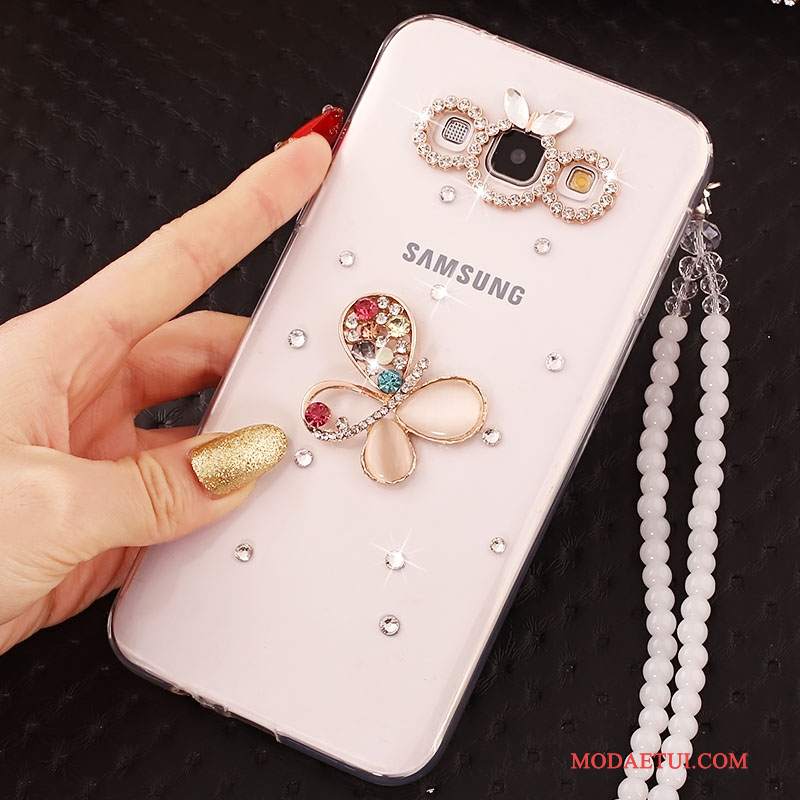 Futerał Samsung Galaxy A7 2015 Rhinestone Anti-fallna Telefon, Etui Samsung Galaxy A7 2015 Ochraniacz Biały Wiszące Ozdoby