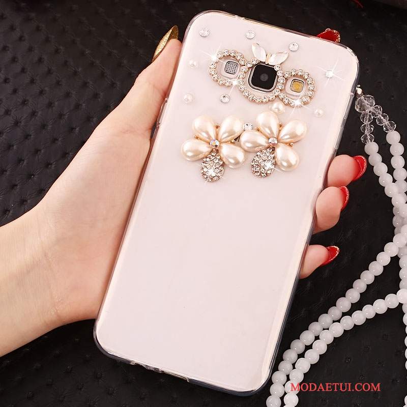 Futerał Samsung Galaxy A7 2015 Rhinestone Anti-fallna Telefon, Etui Samsung Galaxy A7 2015 Ochraniacz Biały Wiszące Ozdoby