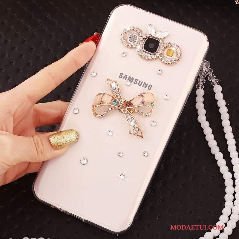 Futerał Samsung Galaxy A7 2015 Rhinestone Anti-fallna Telefon, Etui Samsung Galaxy A7 2015 Ochraniacz Biały Wiszące Ozdoby