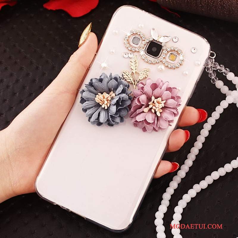 Futerał Samsung Galaxy A7 2015 Rhinestone Anti-fallna Telefon, Etui Samsung Galaxy A7 2015 Ochraniacz Biały Wiszące Ozdoby