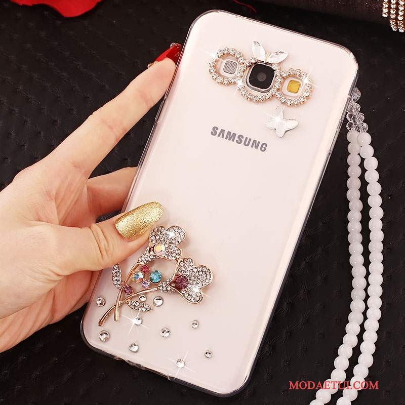 Futerał Samsung Galaxy A7 2015 Rhinestone Anti-fallna Telefon, Etui Samsung Galaxy A7 2015 Ochraniacz Biały Wiszące Ozdoby