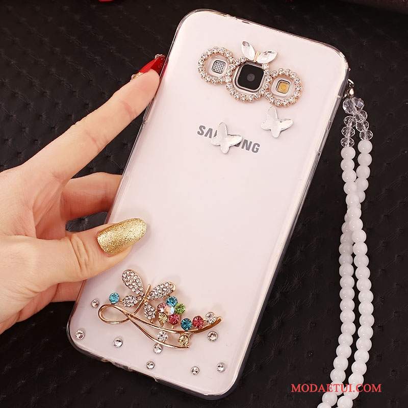 Futerał Samsung Galaxy A7 2015 Rhinestone Anti-fallna Telefon, Etui Samsung Galaxy A7 2015 Ochraniacz Biały Wiszące Ozdoby