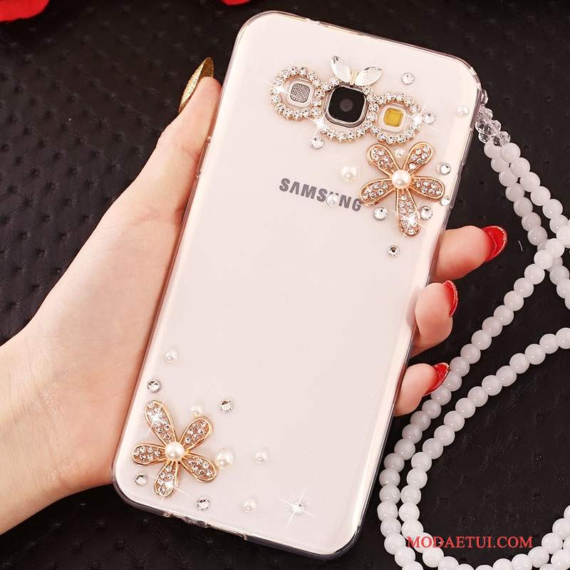 Futerał Samsung Galaxy A7 2015 Rhinestone Anti-fallna Telefon, Etui Samsung Galaxy A7 2015 Ochraniacz Biały Wiszące Ozdoby