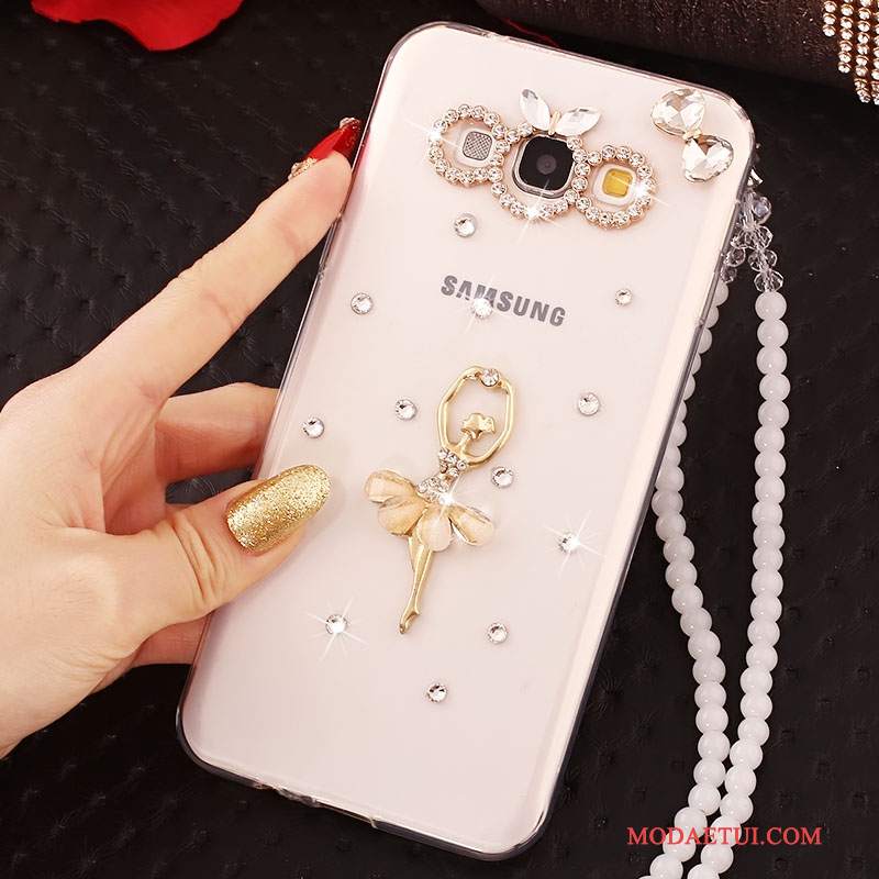 Futerał Samsung Galaxy A7 2015 Rhinestone Anti-fallna Telefon, Etui Samsung Galaxy A7 2015 Ochraniacz Biały Wiszące Ozdoby
