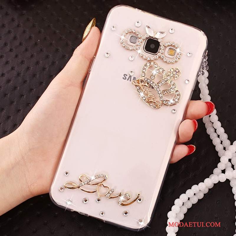 Futerał Samsung Galaxy A7 2015 Rhinestone Anti-fallna Telefon, Etui Samsung Galaxy A7 2015 Ochraniacz Biały Wiszące Ozdoby