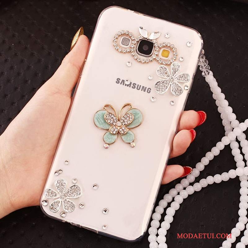 Futerał Samsung Galaxy A7 2015 Rhinestone Anti-fallna Telefon, Etui Samsung Galaxy A7 2015 Ochraniacz Biały Wiszące Ozdoby