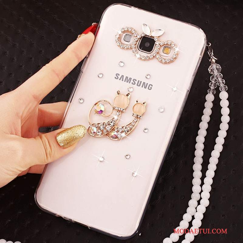 Futerał Samsung Galaxy A7 2015 Rhinestone Anti-fallna Telefon, Etui Samsung Galaxy A7 2015 Ochraniacz Biały Wiszące Ozdoby