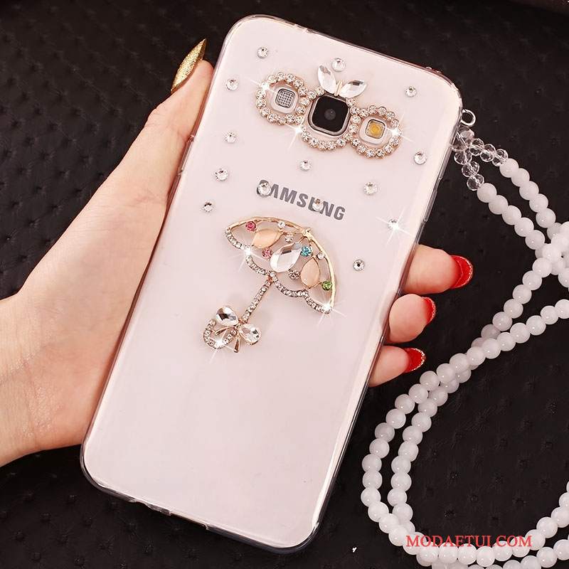 Futerał Samsung Galaxy A7 2015 Rhinestone Anti-fallna Telefon, Etui Samsung Galaxy A7 2015 Ochraniacz Biały Wiszące Ozdoby